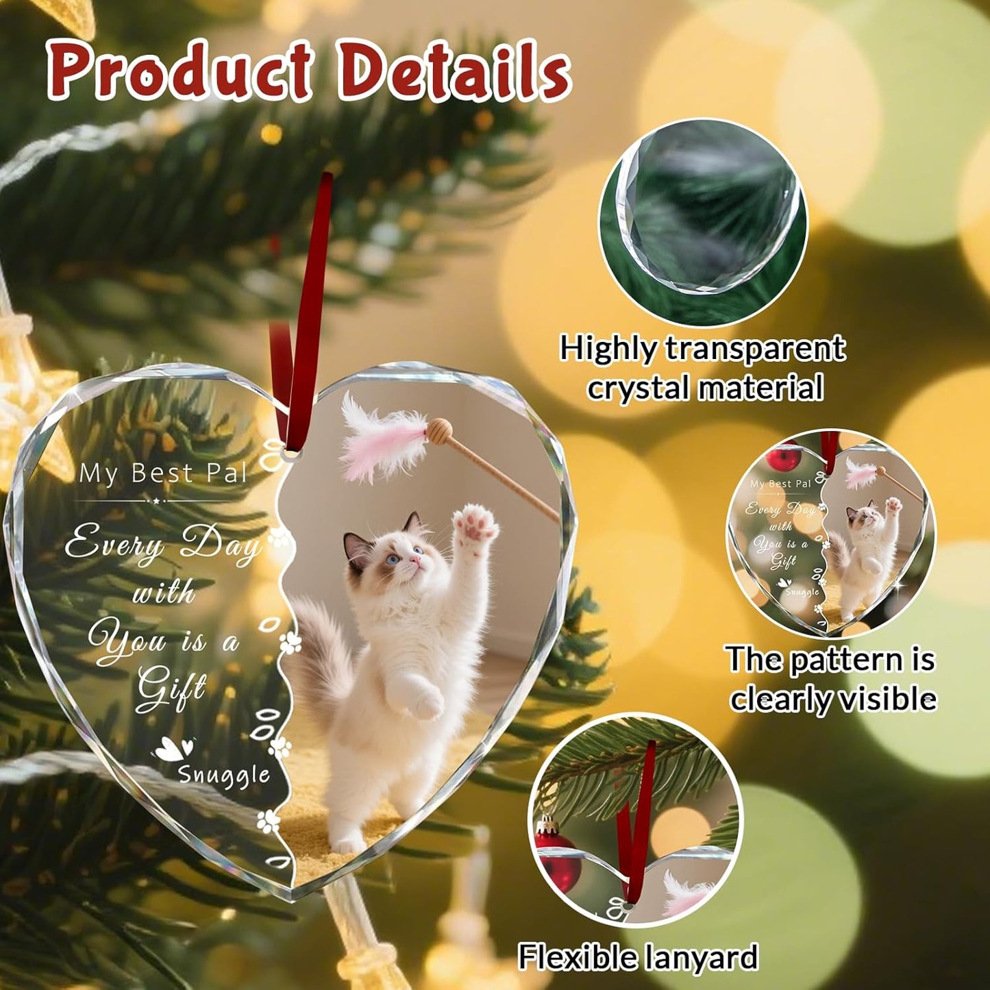 Custom Christmas Ornament Glass-Personalized Christmas Ornaments with Photo/Name/Date/Text,Wedding Christmas Birthday Baby Gifts (Color 5)