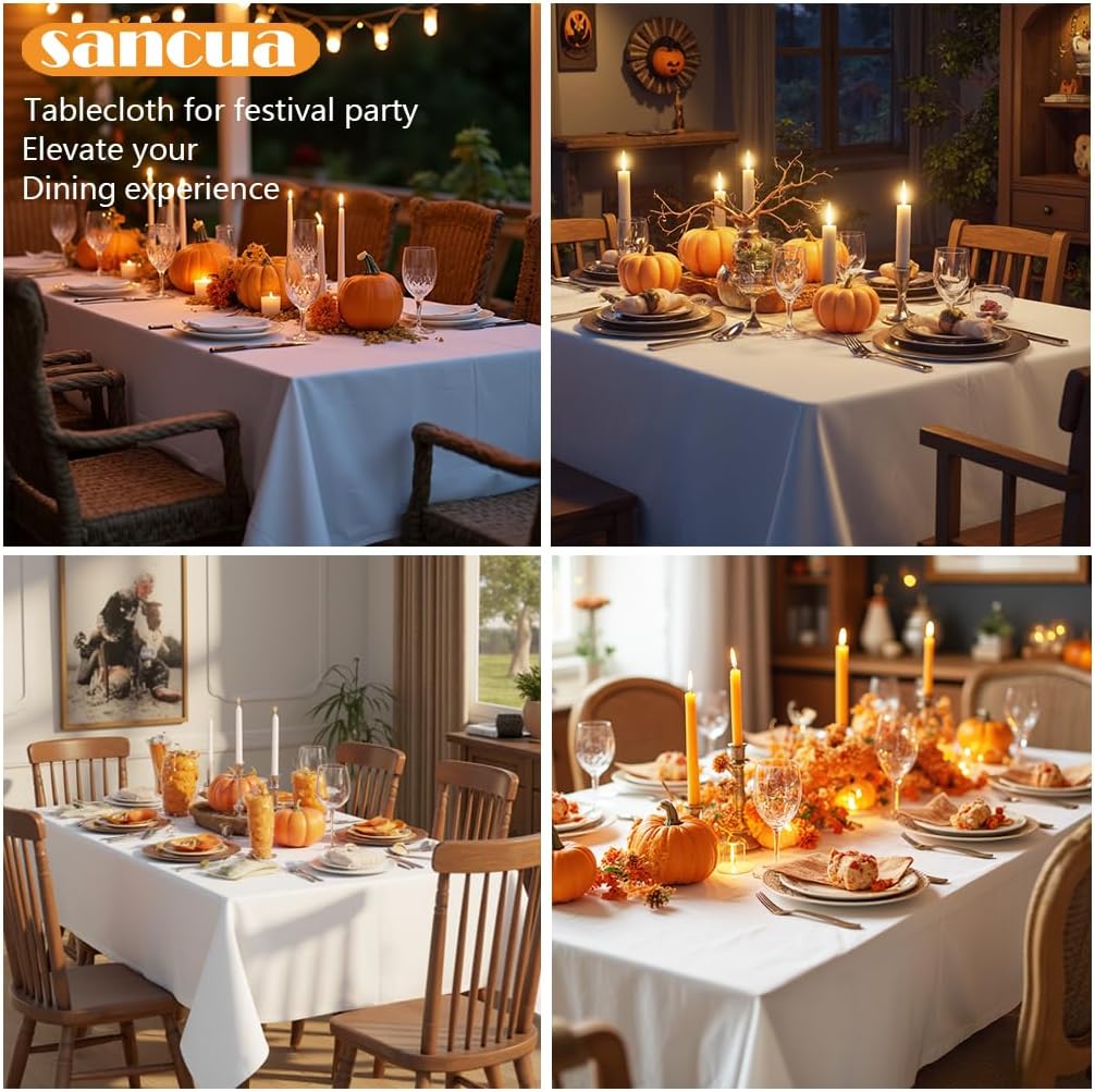 sancua Rectangle Tablecloth - 60 x 84 Inch - Stain and Wrinkle Resistant Washable Polyester Table Cloth, Decorative Fabric Table Cover for Dining Tables, Buffet Parties and Camping, White