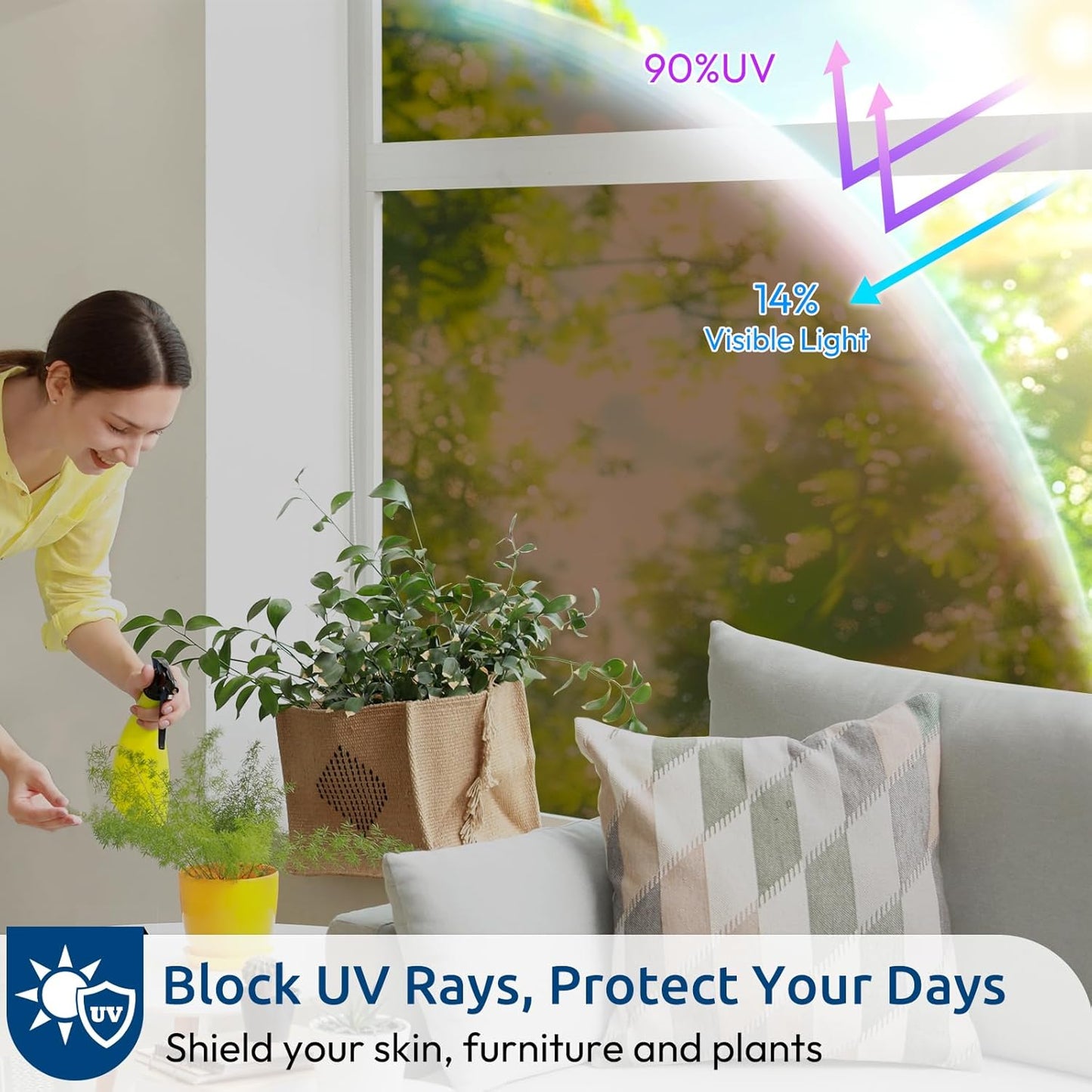 rabbitgoo Window Privacy Film One Way Window Tint for Home, Removable Reflective Heat Sun Blocking Anti UV Glass Door Covering, Mirror Tinting Film House Office, 29.5 in X 6.5 Feet, Brown Silver