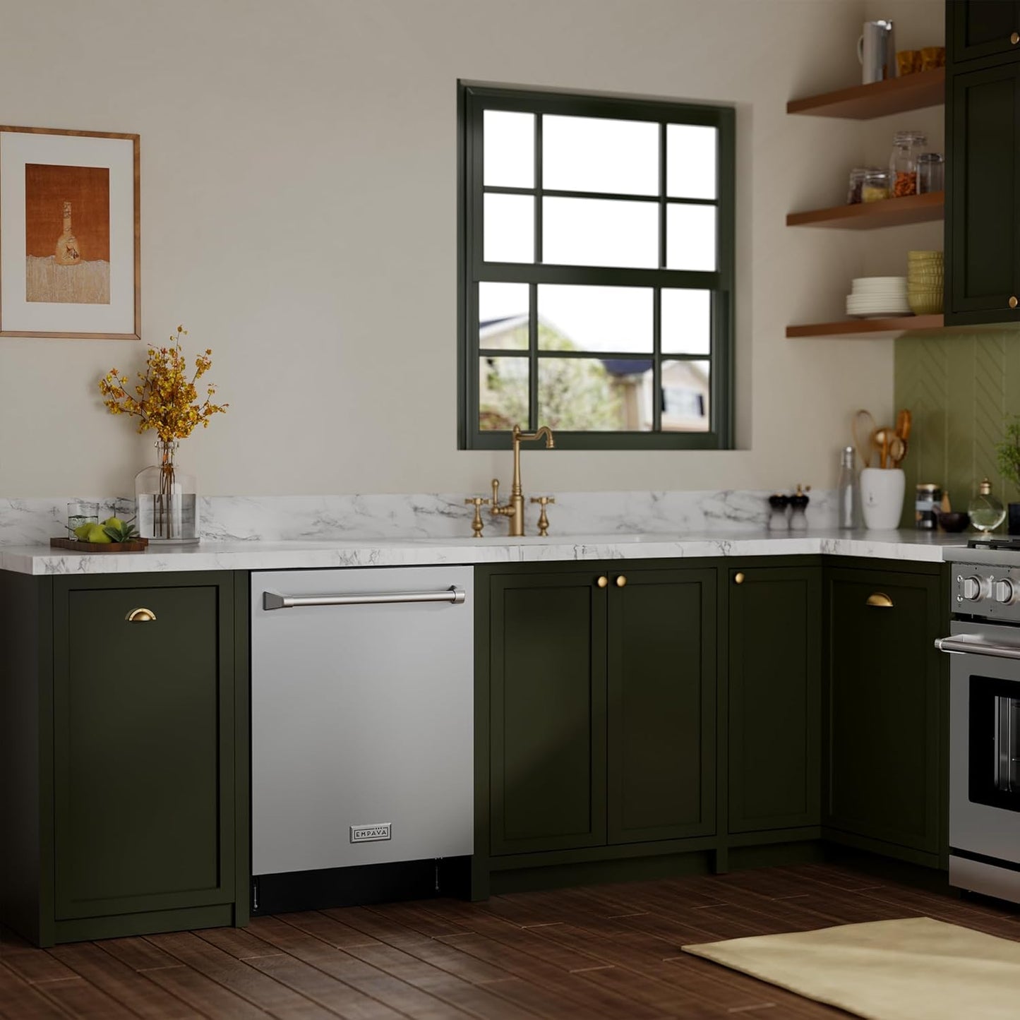 Empava 24 Inch Built-in Dishwasher, Stainless Steel Tub, 15 Place Settings 8 Wash Cycles, 3 Racks, Dual-Dry System, Top Control, 45 dB Ultra Quiet, Energy Star & UL Certified