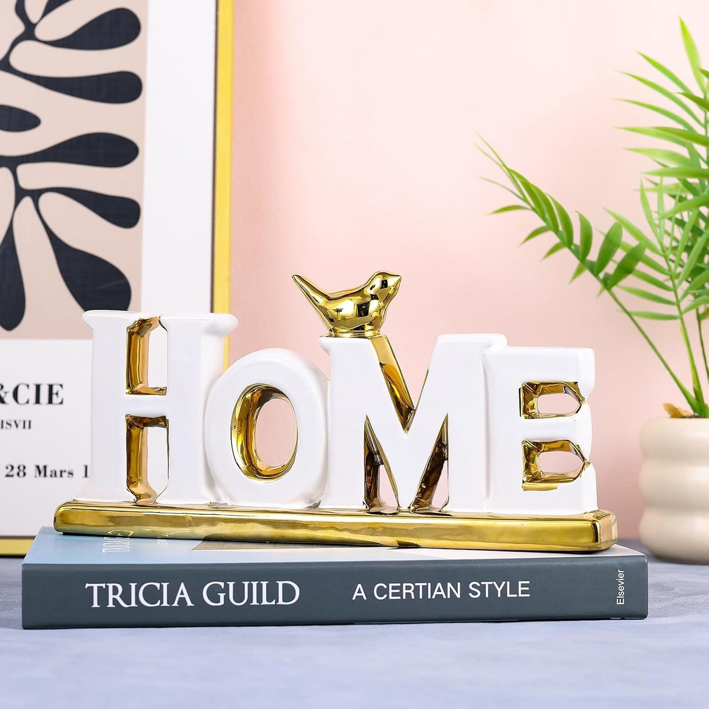 Love Sign Decoration,White and Gold Love Signs for Home Decor Statue,Modern Bird Sculpture Personalized Love Decor,Gold Style Figurine Decorative Ornaments for Living Room,Bedroom,Desktop (Home white)