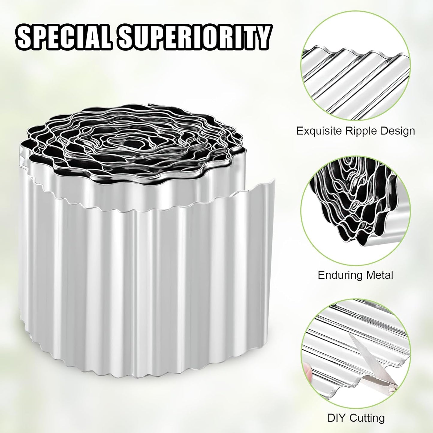 Corrugated Metal Garden Edging - 6 Inch X 40 FT Landscape Edging Border, Flexible Border for Garden Fence, Flower Bed, and Lawn (Silver)