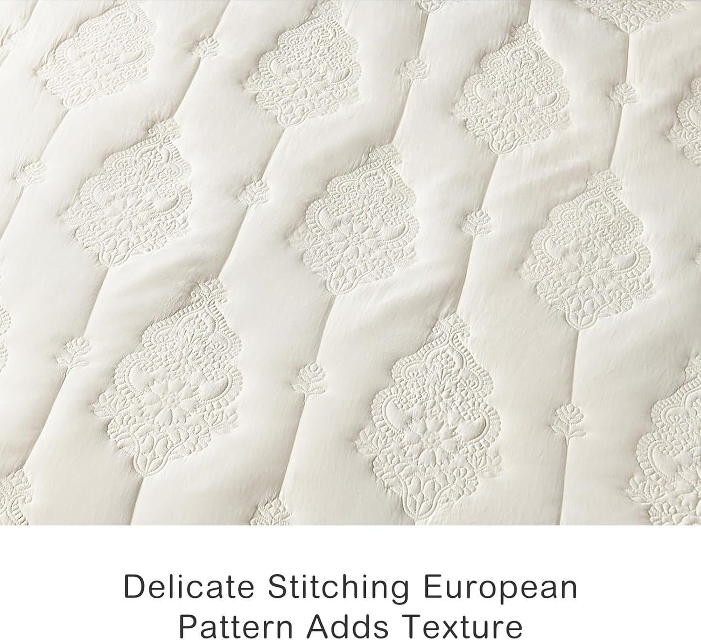 HORIMOTE HOME Ivory Quilt Queen Size Floral Quilt Bedspread Lightweight Soft Pre-Washed Microfiber Bedcover, 3 Pieces Thin Comforter Bed Cover Bedding Set for All Season