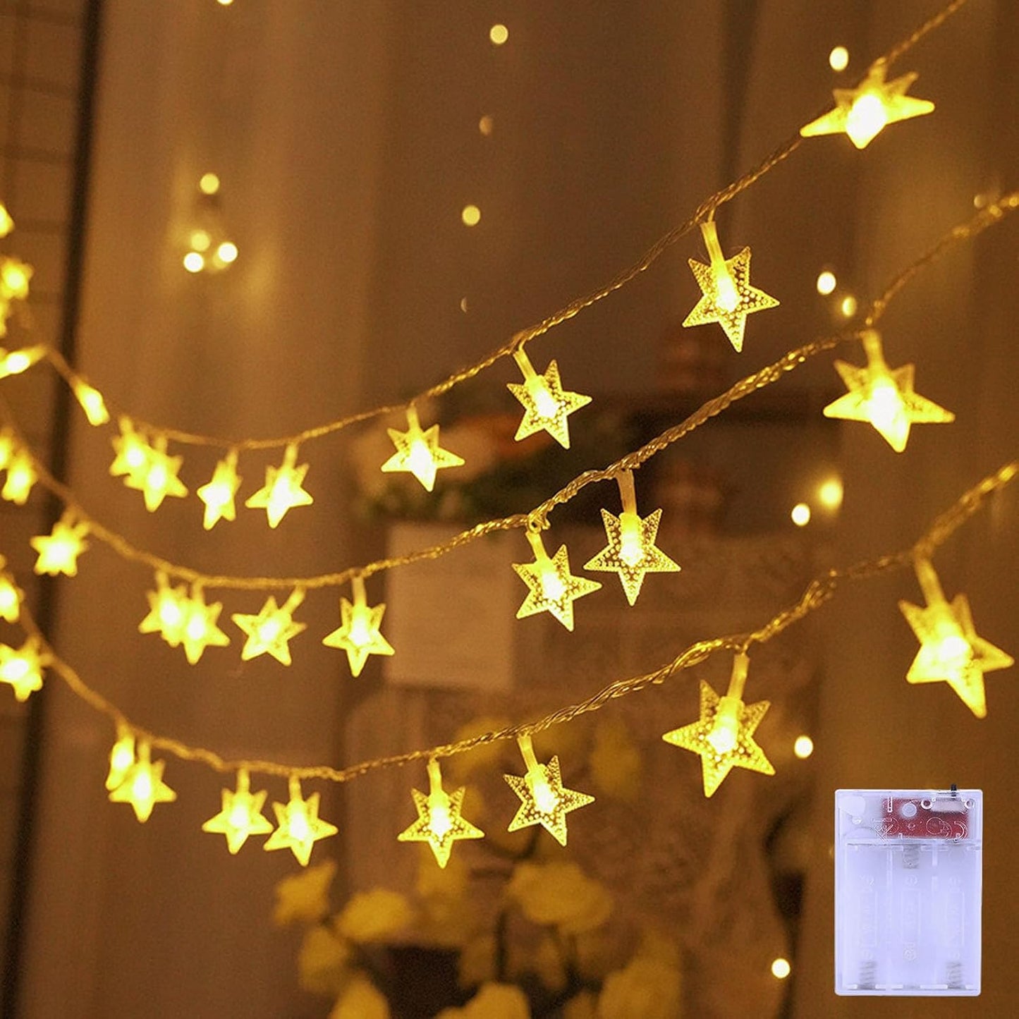 Star String Lights for Bedroom - 17 Ft 50 LED Fairy Christmas Lights Battery Operated, Indoor Outdoor Waterproof Star Twinkle Light for Tent Loft Bed Party Camping Decor