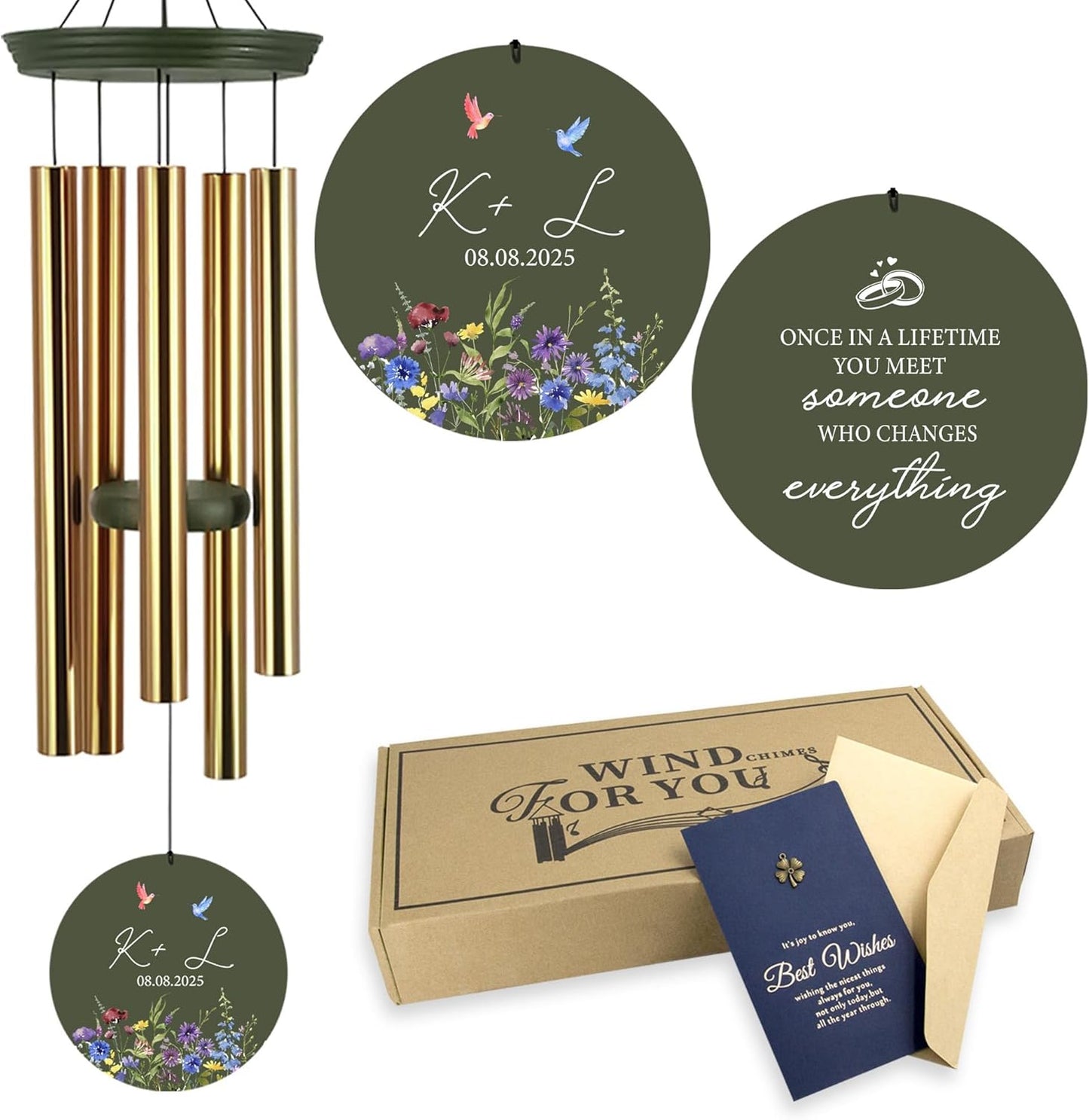 2025 Wedding Wind Chimes for Couple, Deep Tone Personalized Wind Chime, Wedding Gifts for Couples, Customized Windchime for Husband/Wife