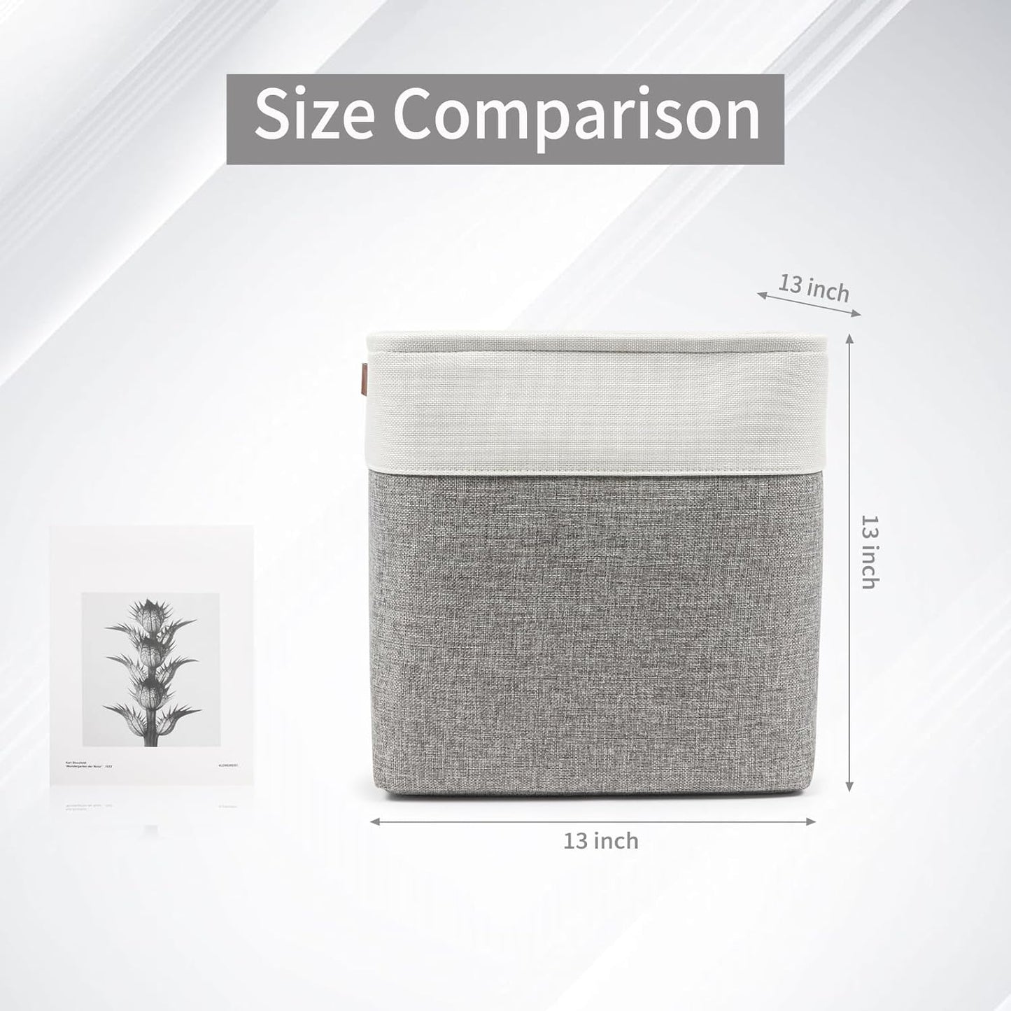 13x13 Cube Storage Bins, Collapsible Fabric Storage Box, 4 Pack Closet Baskets with Handles for Organizing, Shelf, Toys, Clothes, Home, Office, Nursery (Grey&White)