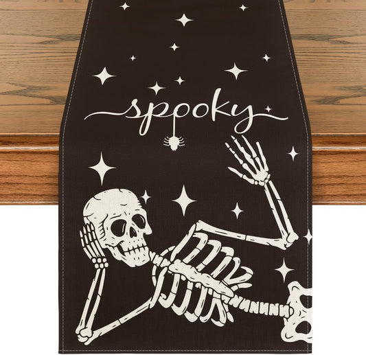 Artoid Mode Spooky Skeleton Spider Bone Halloween Table Runner, Holiday Kitchen Dining Table Decoration for Home Party Decor 13 x 120 Inch