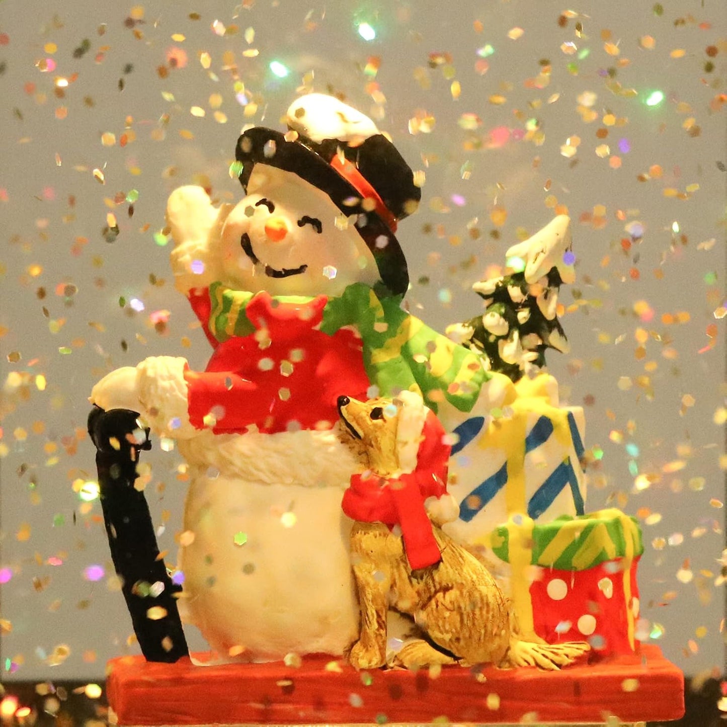 GenSwin Christmas Snow Globe Lantern Train Water Swirling Glitter with 6H Timer, Musical LED Lighted Battery Operated Snowman Scene for Christmas Home Decoration and Gift(Copper)