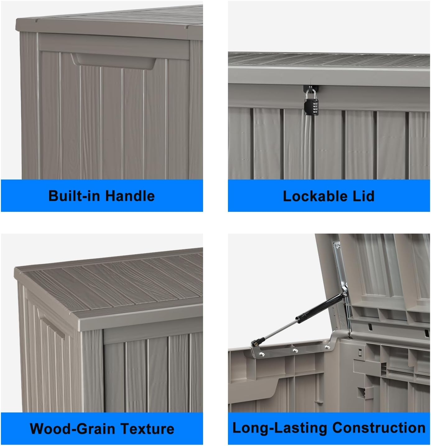 150 Gallon Deck Box,Resin Outdoor Storage Box with Lockable for Patio Furniture, Pool Accessories, Garden Tools Waterproof Outside Storage Box, Grey