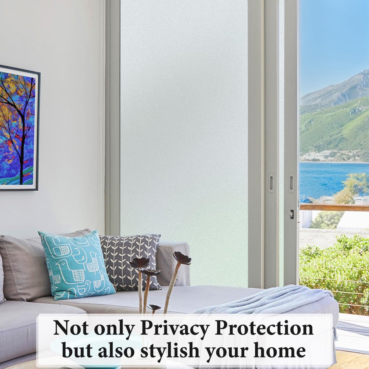 DUOFIRE Privacy Window Film Natural Frosted Glass Film Static Cling Glass Film No Glue Anti-UV Window Sticker Non Adhesive for Privacy Office Meeting Room Bathroom Living Room 35.4 x 157.4 inch. S001