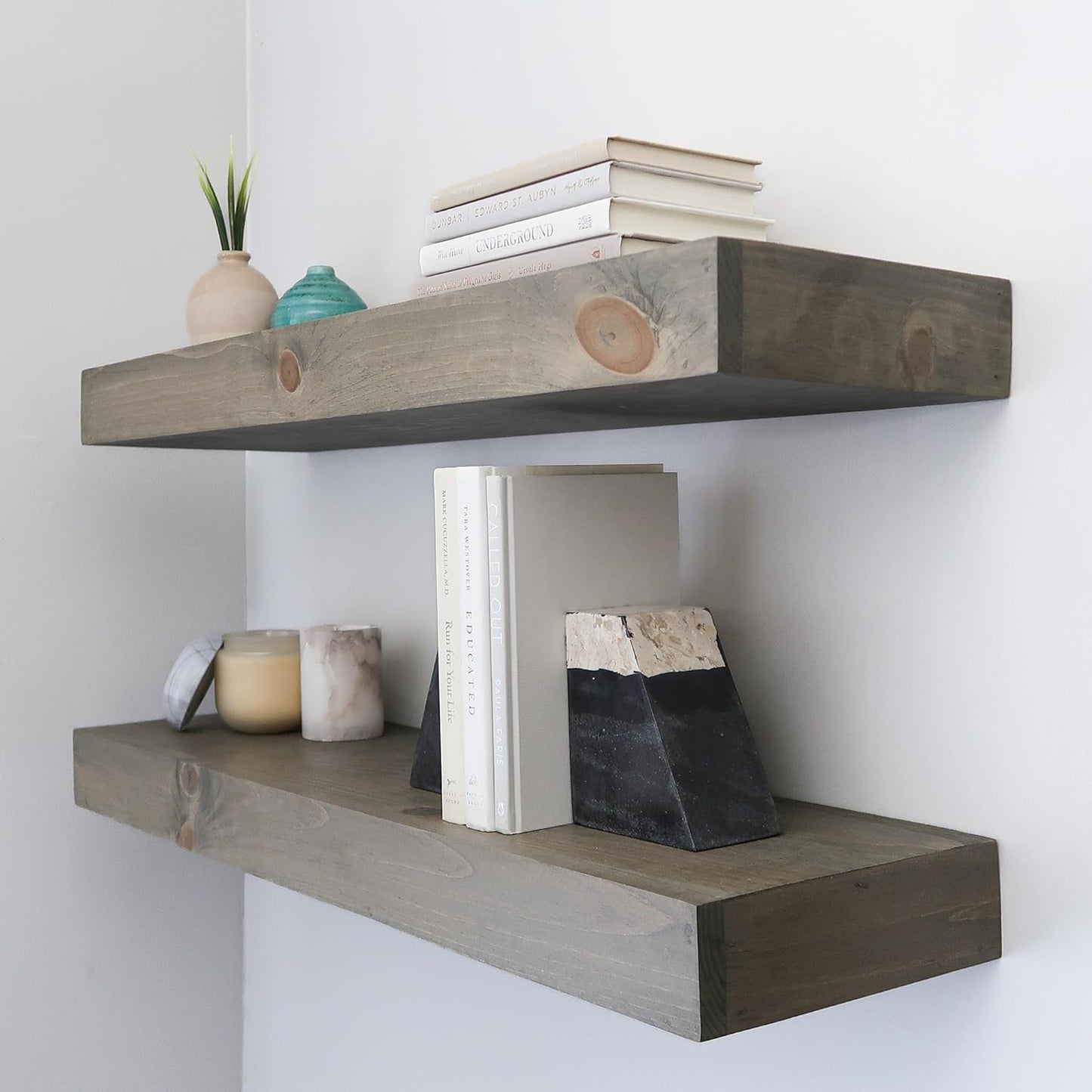 Modern Floating Shelves 3 Inches Thick for Wall, Wide Shelves for Kitchen, Living Room, Bedroom, and Bathroom, Natural Pine Wood, Rustic Wooden Shelf, (Set of 2) (Aged Barrel, 36Lx3Hx6D)