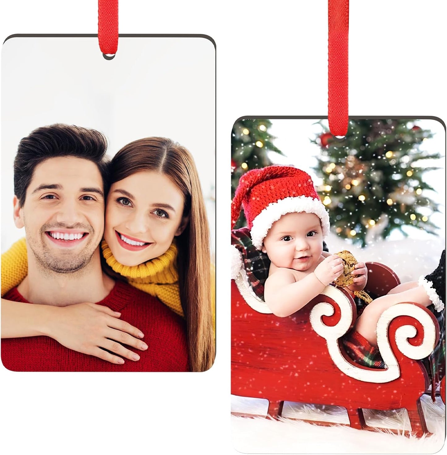 2 Pack Personalized Christmas Ornaments 2025 Wood Custom Photo Text Hanging Ornament for Christmas Tree Decorations, First Christmas Engaged/Married, New Home, Baby's First Christmas, Memorial