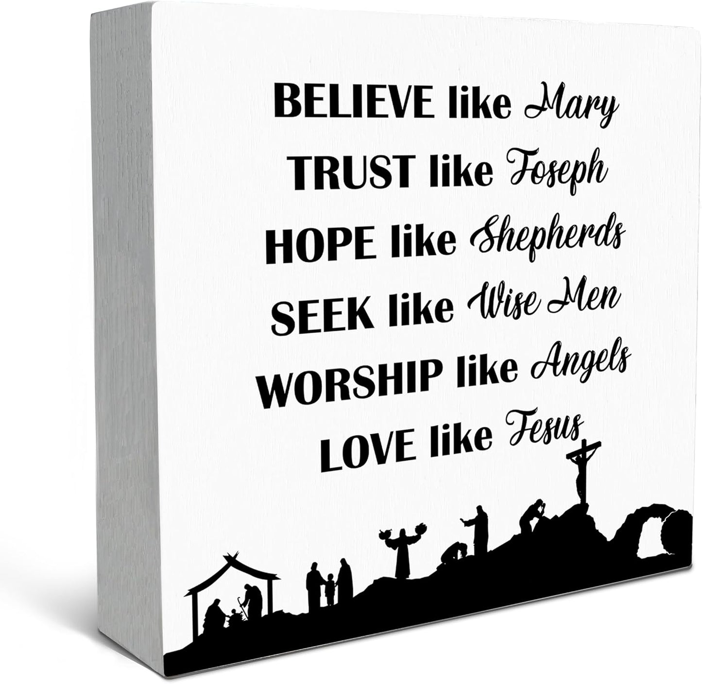 SRADMO Christian Signs for Home Decor, Inspirational Bible Verse Wood Box Sign Desk Decor, Bible Verse Decor, Christian Theme Wooden Block Box Sign Decoration for Home Office Shelf Table Decor