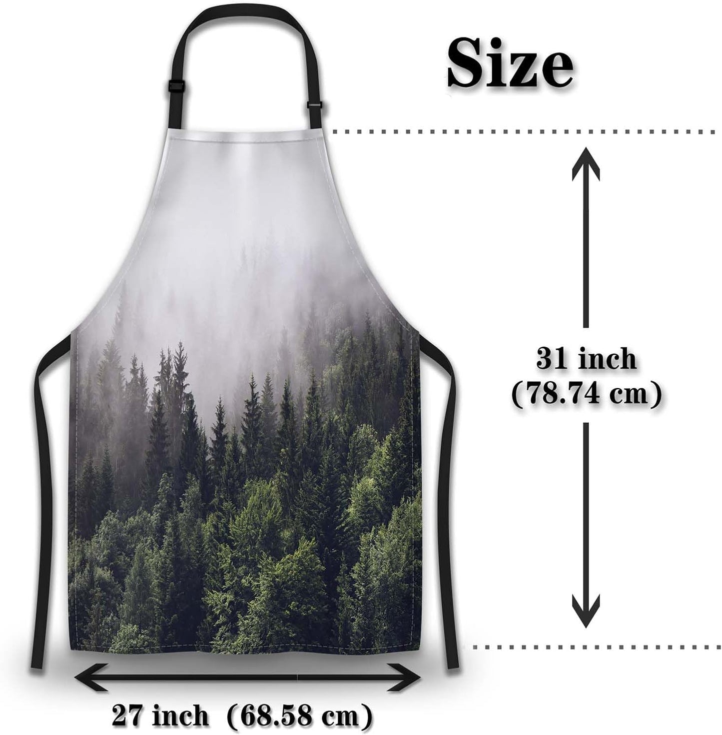 Garden Apron for Men Forested Mountain Slope in Low Lying Cloud Kitchen Aprons for Women for Kitchen Cooking Restaurant BBQ Painting Crafting Gardening 27” (W) x 31” (H), Waterproof Aprons