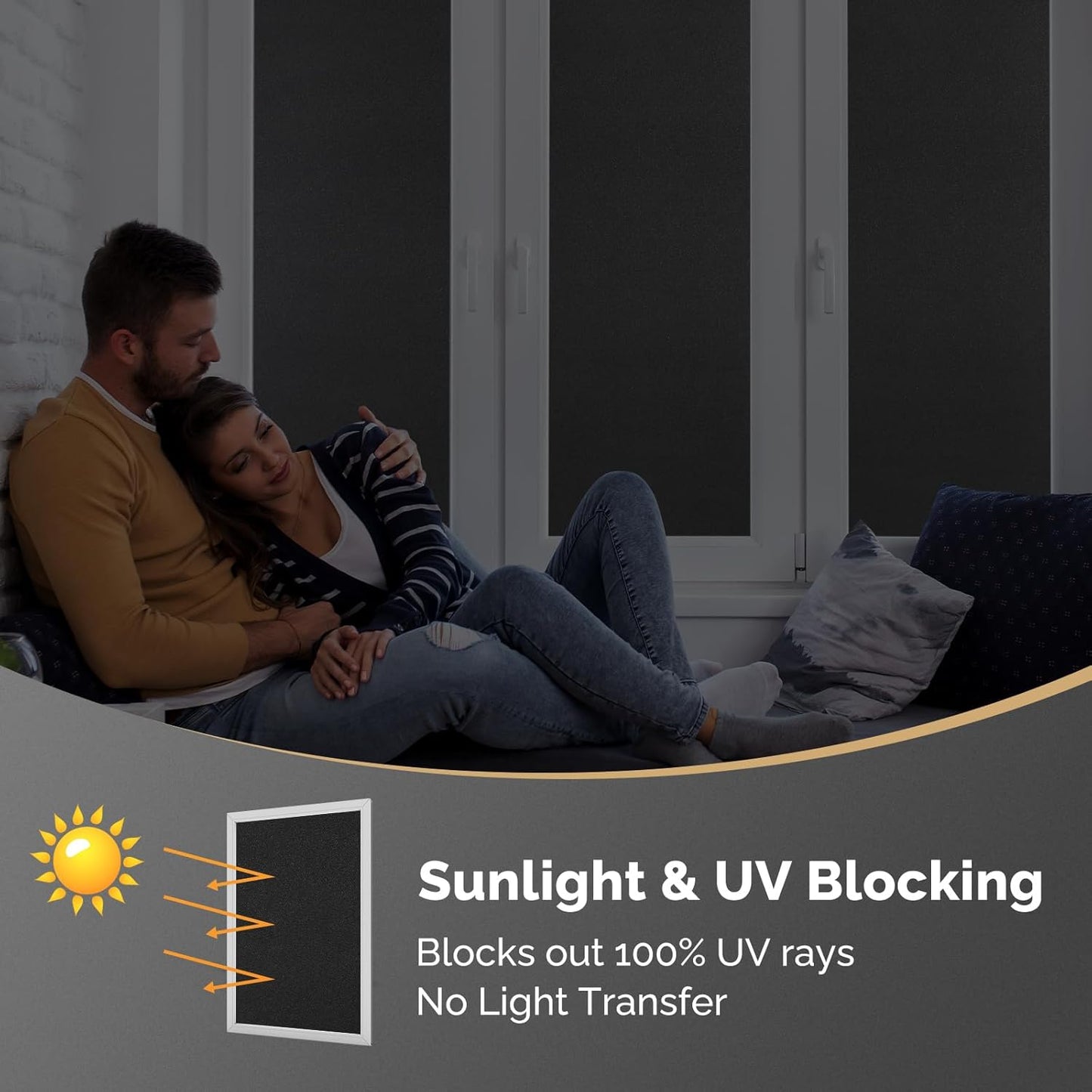 DOWELL Blackout Window Film, 100% Light Sun Blocking Static Cling Frosted Privacy Film for Glass, Heat Control Removable Window Tint, Room Darkening Cover for Day Sleep, Black, 23.6" x 118"