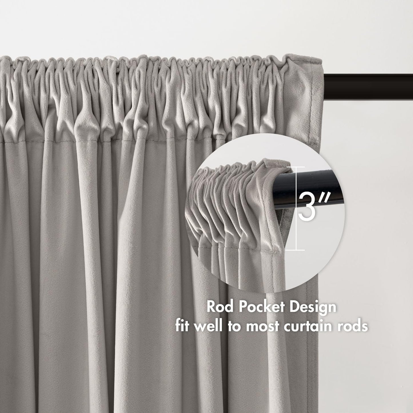 MIULEE Silver Velvet Curtains Thermal Insulated Blackout Curtain Drapes for Bedroom Living Room Darkening 90 Inches Long Curtains Panels Rod Pocket Set of 2