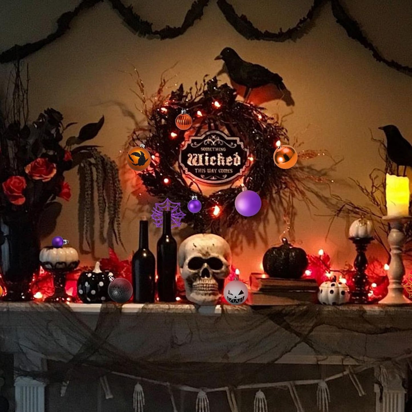 69pcs Halloween Ball Ornaments Set, Shatterproof Decorative Hanging Ornaments Set for Small Tree, Cute Balls for Home Indoor/Outdoor Halloween Party Holiday Decor