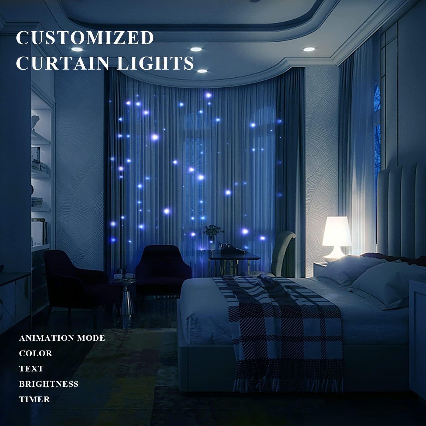 JMEXSUSS App-Controlled Color Changing Curtain Lights, 400 LED RGB String Lights for Halloween, Bedroom, Window, Wall, Party, Backdrop, Christmas, Indoor, and Outdoor Decorations, 6.5x6.5ft