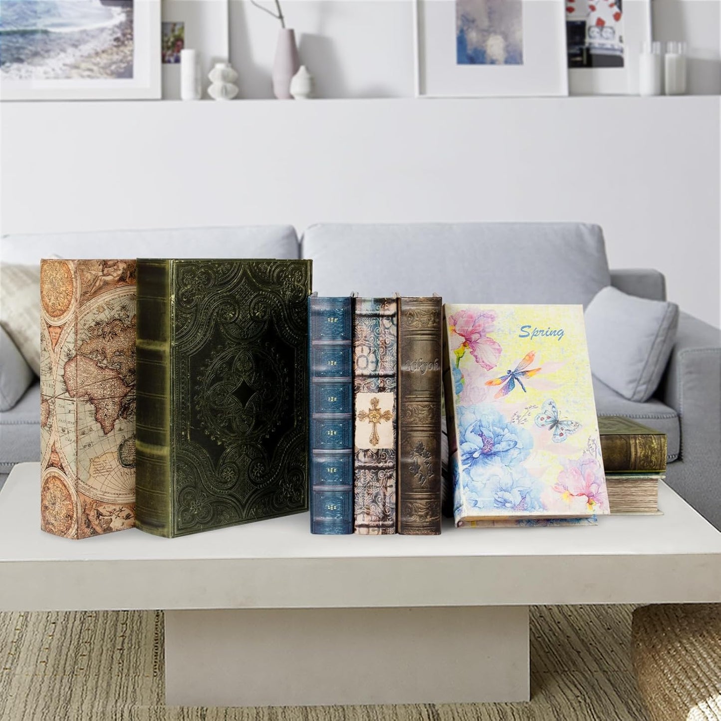 Vintage Style Wooden Decorative Book Box - Faux Leather, Christian Cross Pattern, Gift Idea