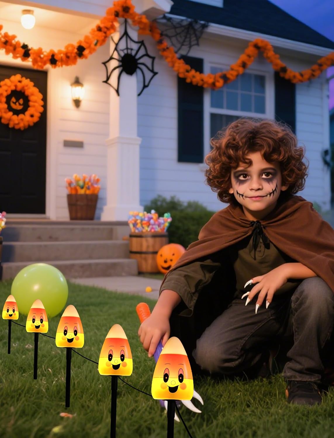 5 Pack Enchanting Candy Corn Pathway Lights Outdoor, UL Certified Plug-in Halloween Decorations, Whimsical Waterproof Yard Stakes for a Magical Trick-or-Treat Walkway & Festive Garden Party