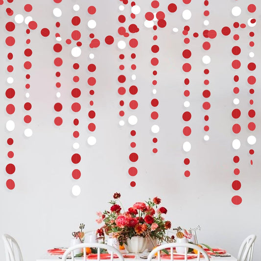 46 Ft Red Party Decorations Polka Dots Garlands Red and White Hanging Paper Circle Dots Streamer for Valentines Anniversary Birthday Graduation Wedding Christmas Holiday Bridal Shower Party Supplies