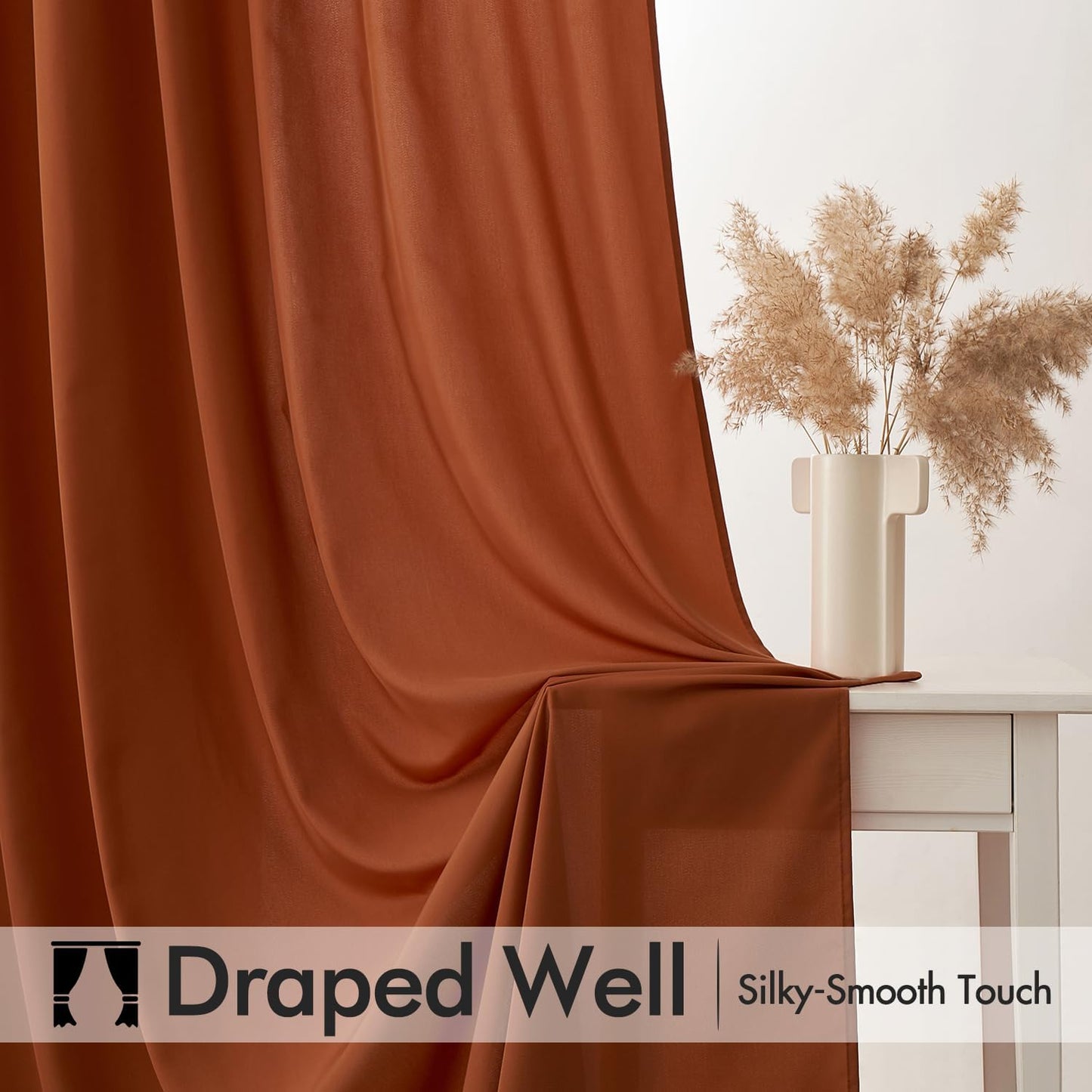 MIULEE Terracotta Privacy Sheer Curtains That Let Light in 72 Inches Long Non-See-Through Semi Sheer Curtain Light Filtering Window Curtains Drapes for Living Room Bedroom 2 Panels Set 42 X 72