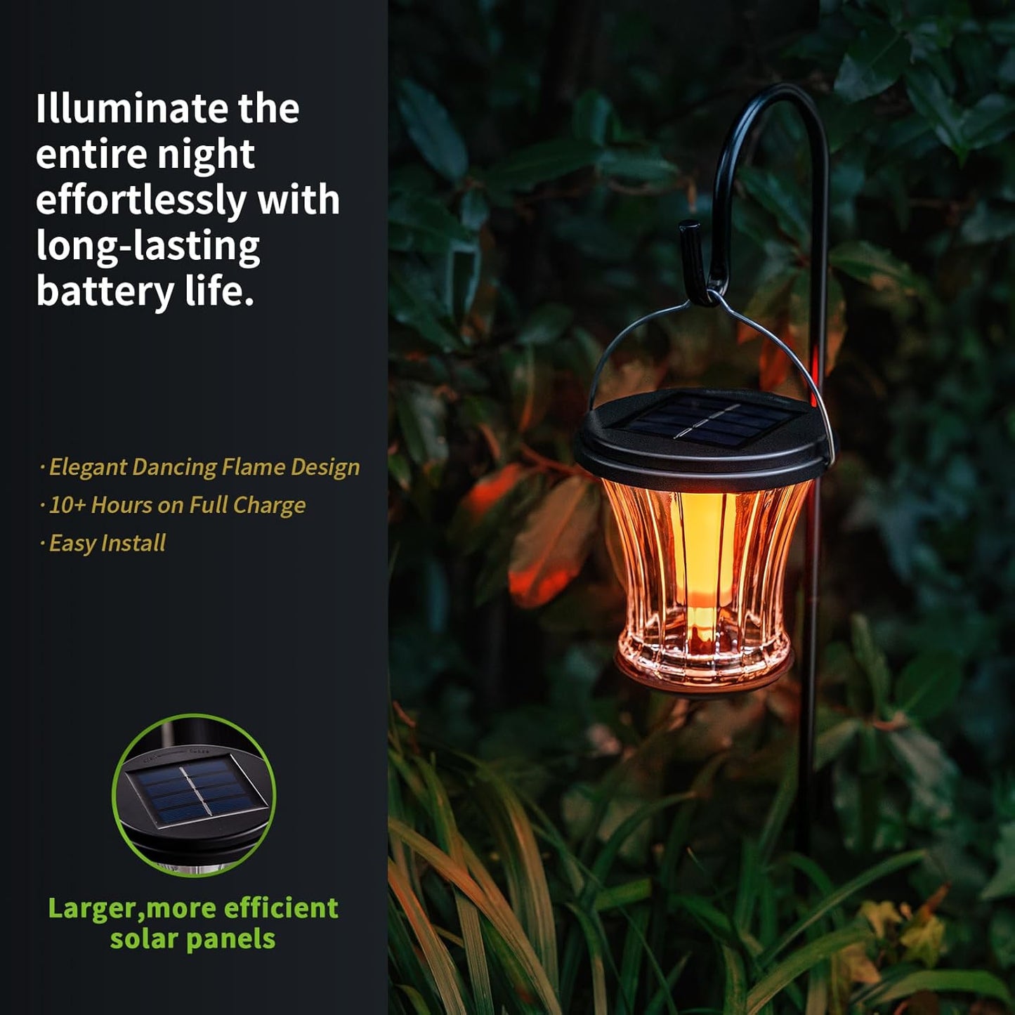 Glass Solar Lantern Outdoor Lights Waterproof, Flickering Flame Solar Lights with Modular Design, Auto On/Off Decorative Hanging Lanterns for Patio Garden Pathway Camping Deck Yard (4 Pack)