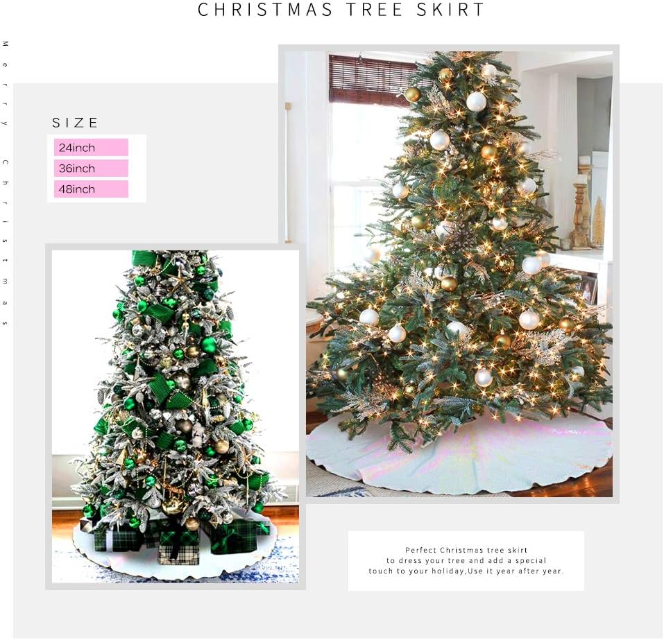 36 Inch Christmas Tree Skirt Iridescent White Tree Skirt Small Sequin Tree Mat for Merry Christmas Party Christmas Tree Decoration