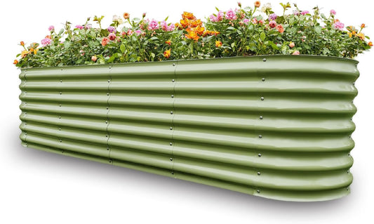 Gardmax Galvanized Raised Garden Bed, Lightweight Planter Boxes Outdoor with Easy Assembly, Large Garden Bed for Vegetables, Fruits, Flower Light Green 8x2x1.8FT