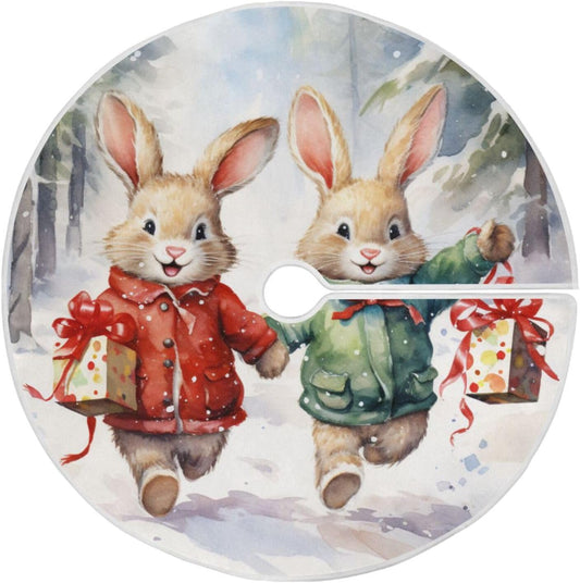 36 Inch Christmas Rabbit Tree Skirt for New Year Party Decorations and Xmas Tree Mat