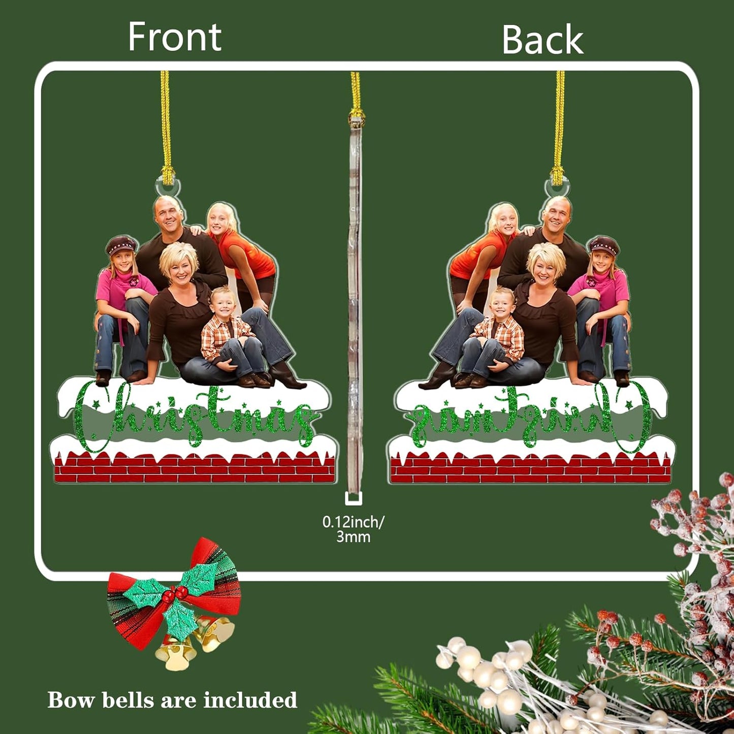 Personalized Christmas Ornament 2025, Photo Acrylic Customized Family Baby's Frist Christmas Ornament with Picture for Xmas Tree Decor Custom Gifts -Style4