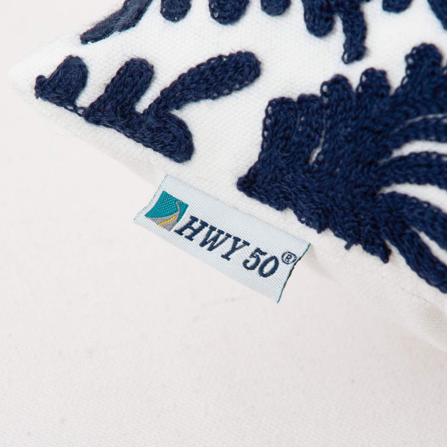 HWY 50 Navy Blue Decorative Throw Pillow Covers 18x18 Inch (1 Piece), Embroidered Cotton Farmhouse Cushion Cover Pillow Case for Sofa Couch Living Room Bed Bedroon, Floral Branches