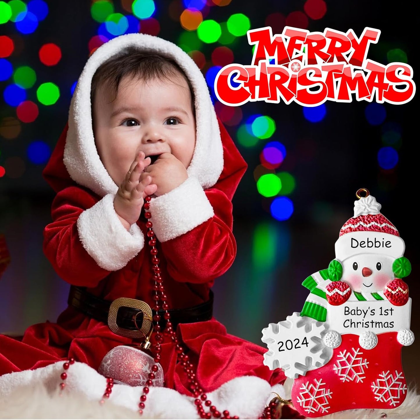 Babys First Christmas Ornament 2025 Boy Girl,Personalized Christmas Ornaments - 3 Color Options - Cusotm Snow Baby Ornaments 2025 w/Name and Year,Resin Snowman Ornament for Xmas Tree