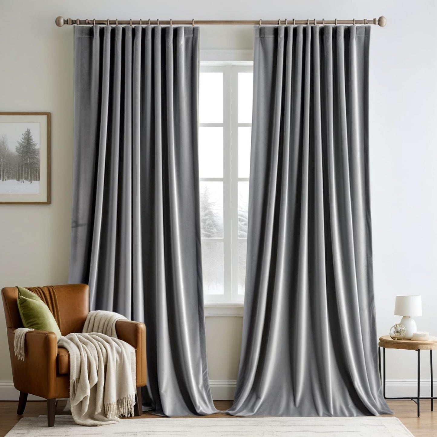 MIULEE Grey Velvet Curtains 90 inches Long 2 Panels - Luxury Pinch Pleated Room Darkening Window Drapes for Bedroom Living Room Thermal Insulated Super Soft Blackout, Back Tab Rod Pocket Gray