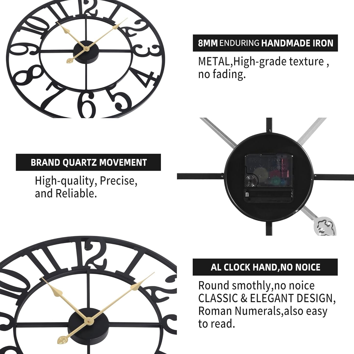 1st owned Oversized Wall Clock for Living Room Decor - 40 Inch Silent Non-Ticking Wall Clocks Battery Operated, Metal Vintage Retro Decorative Modern Wall Clock for Bedroom, Office, Farmhouse Decor