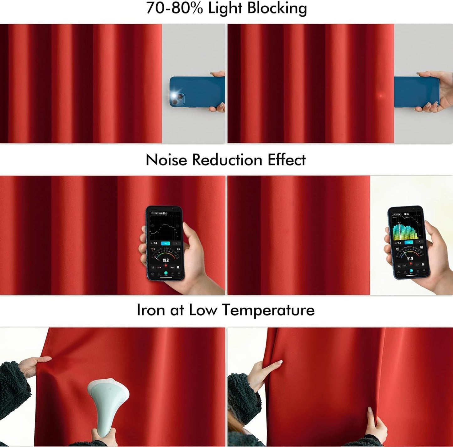 MIULEE Red Back Tab Blackout Curtains 90 Inches Long 2 Panels Set for Living Room Bedroom Privacy, Rod Pocket/Pinch Pleat Thermal Insulated Room Darkening Pleated Light Blocking Drapes