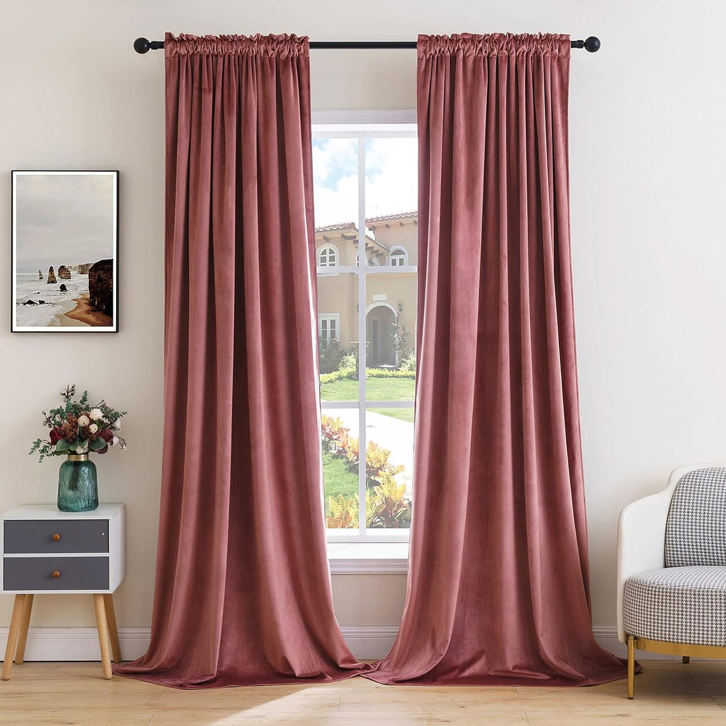MIULEE Dusty Rose Pink Velvet Curtains Thermal Insulated Blackout Curtain Drapes for Bedroom Living Room Darkening 72 Inches Long Curtains Panels Rod Pocket Set of 2
