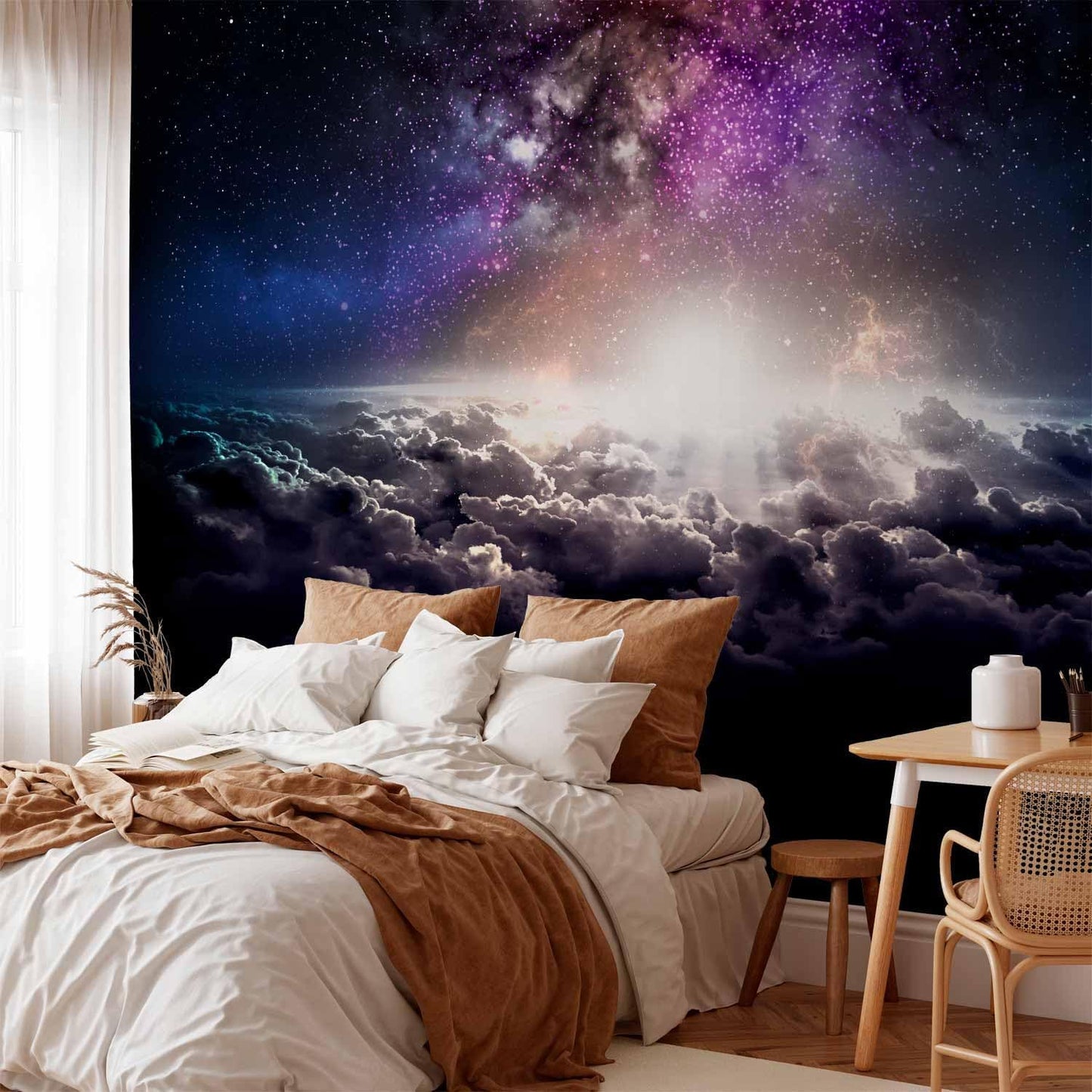 artgeist Wall Mural Galaxy 116x83 in - Peel and Stick Self-Adhesive Wallpaper Removable Large Sticker Foil Wall Decor Print Design Mural Cosmos Sky Star Cloud Purple i-A-10009-a-a