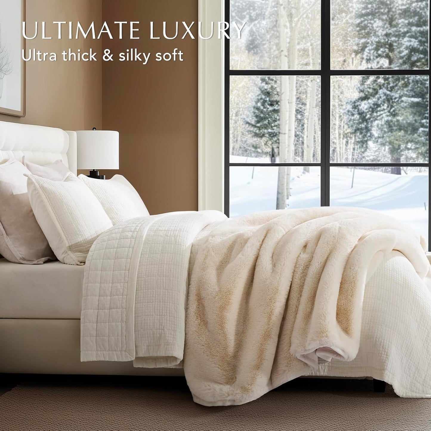 Luxury Soft Faux Chinchilla Fur Throw Blanket for Couch, Warm Thick Heavy Winter Throw Blanket 1220GSM for Bed, Fluffy Cozy Mink Blanket with Reversible Velvet, Arctic White, 60"x80"