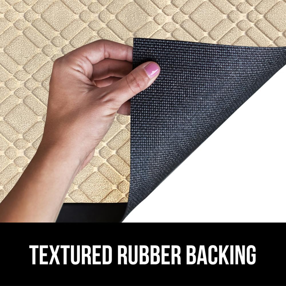 GORILLA GRIP 100% Waterproof All-Season WeatherMax Doormat 35x23, US Designed Natural Rubber, Stain and Fade Resistant, Low Profile Indoor Outdoor Door Mats, Easy Clean Patio Mat, Modern Latte