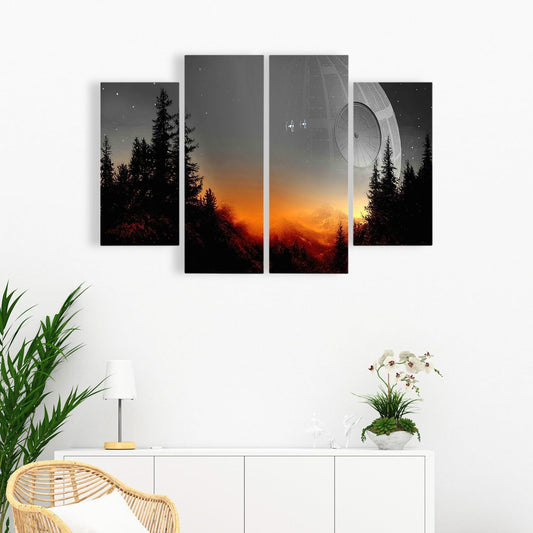 Death Star Inspired Canvas Print Wall Art | Futuristic Space Station Artwork | Smooth Surface Home Decor – Various Sizes (4 Pieces Large)