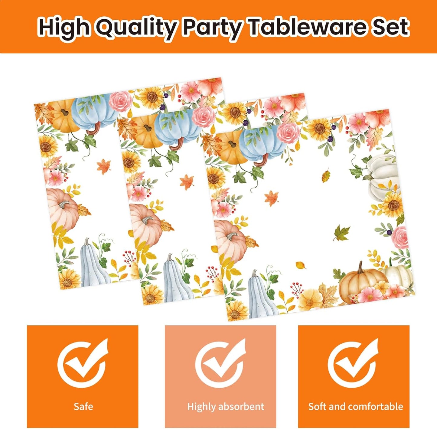 40Pcs Fall Paper Plates and Napkins Party Supplies, Disposable Thanksgiving Pumpkin Flower Wreath Plates Napkins Dinnerware Set for Autumn Theme Party Decorations (Fall)