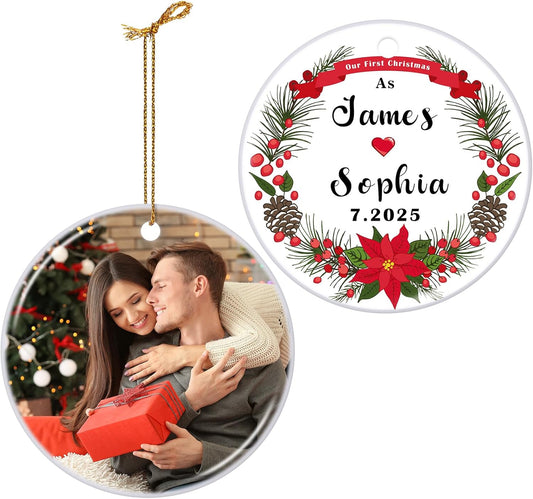 Personalized Our First Christmas Married Ornament 2025, Just Married Christmas Ornament as Mr and Mrs, First Year Newlywed 2.9" Ceramic Xmas Tree Decorations