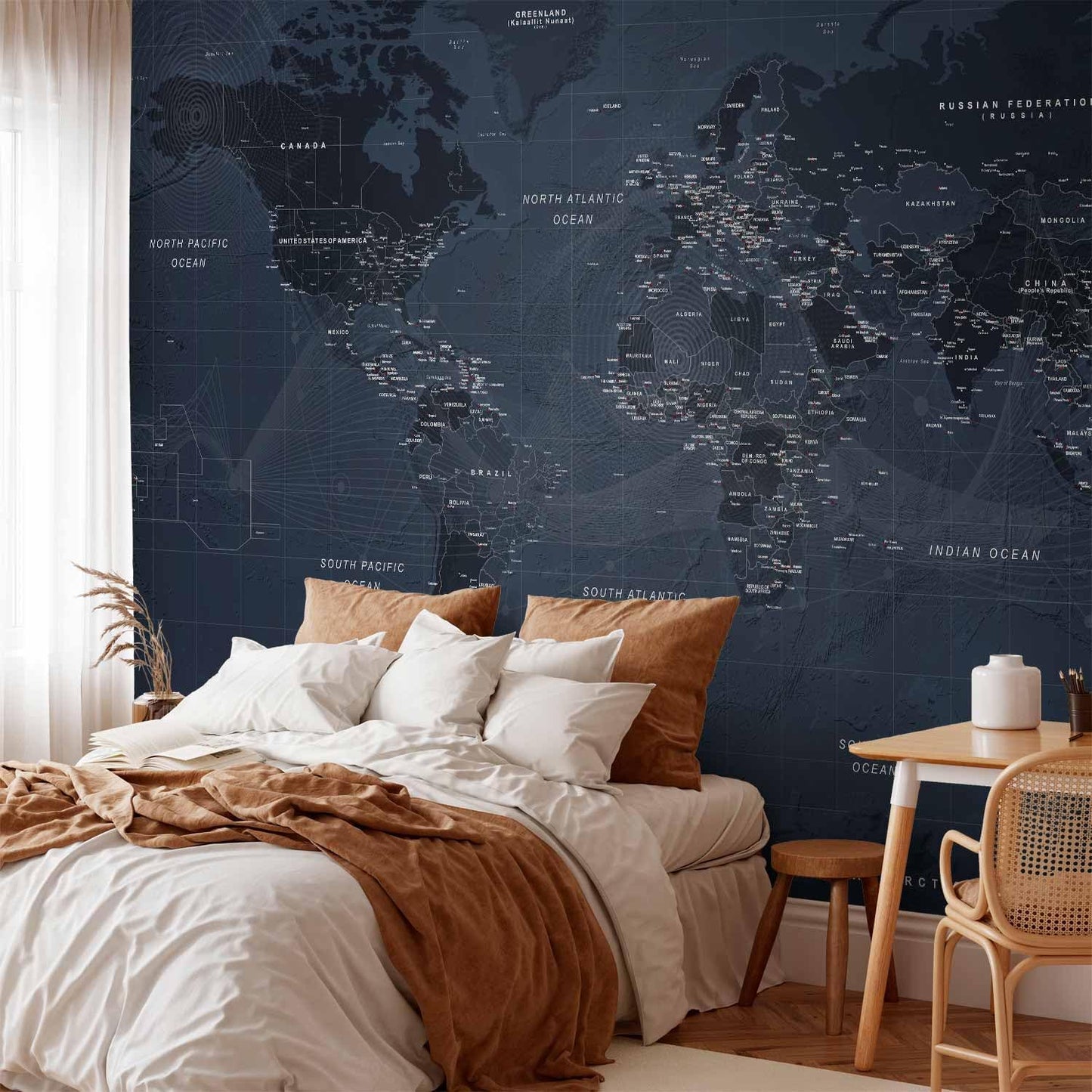 artgeist Premium Wall Mural World Map 177x124 in - XXL Non-Woven Wallpaper Fleece Wall Decor Photo Print Picture Image Design Home Map of The World k-A-0123-a-a