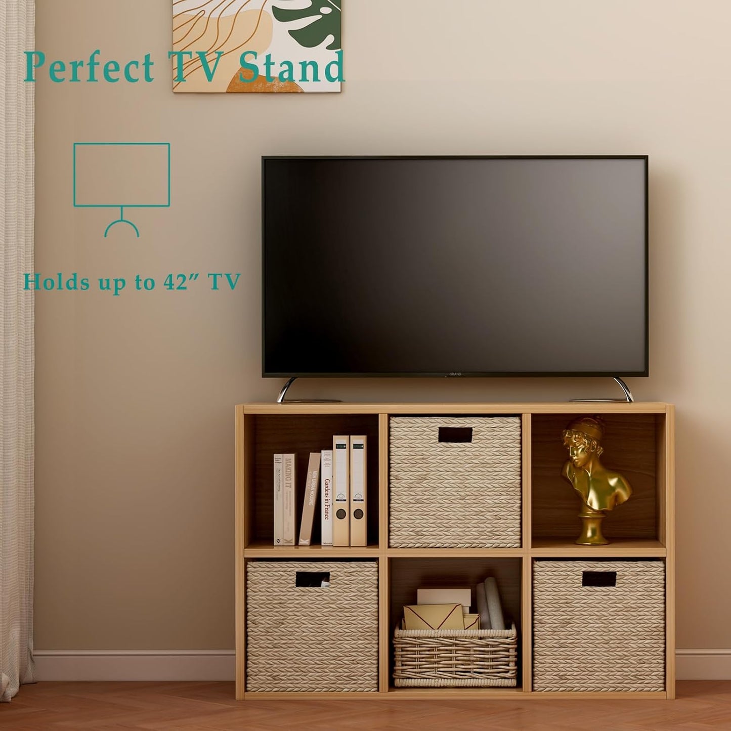 6-Cube Storage Shelf Bookcase - Wooden 3-Tier Floor Standing Open Bookshelf for Home and Office, Display Cabinet, Oak