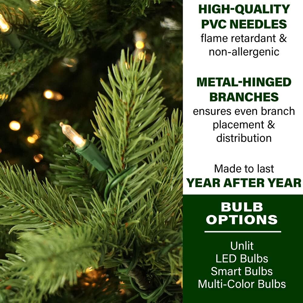 Fraser Hill Farm 6.5-Ft. Foxtail Pine Artificial Christmas Tree with Warm White LED Lights and Stand, Prelit Foldable Fake Tree with Realistic Foliage for Home Decoration