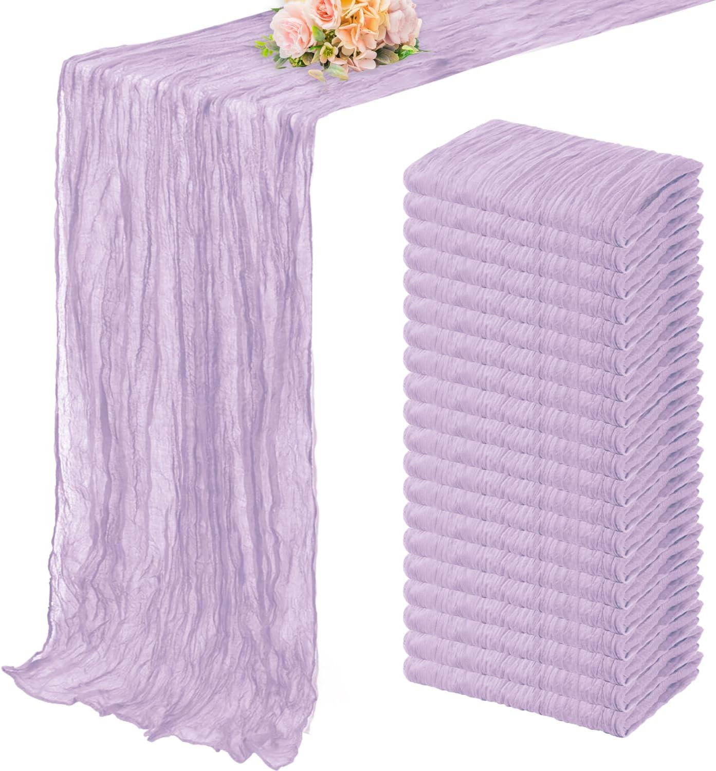 20 Pack Lilac Cheesecloth Table Runner 10FT Rustic Gauze Cheese Cloth Table Runner for Wedding 20 x 120 Inch Long Bridal Baby Shower Table Decor Boho Fabric Sheer Birthday Party Table Decorations
