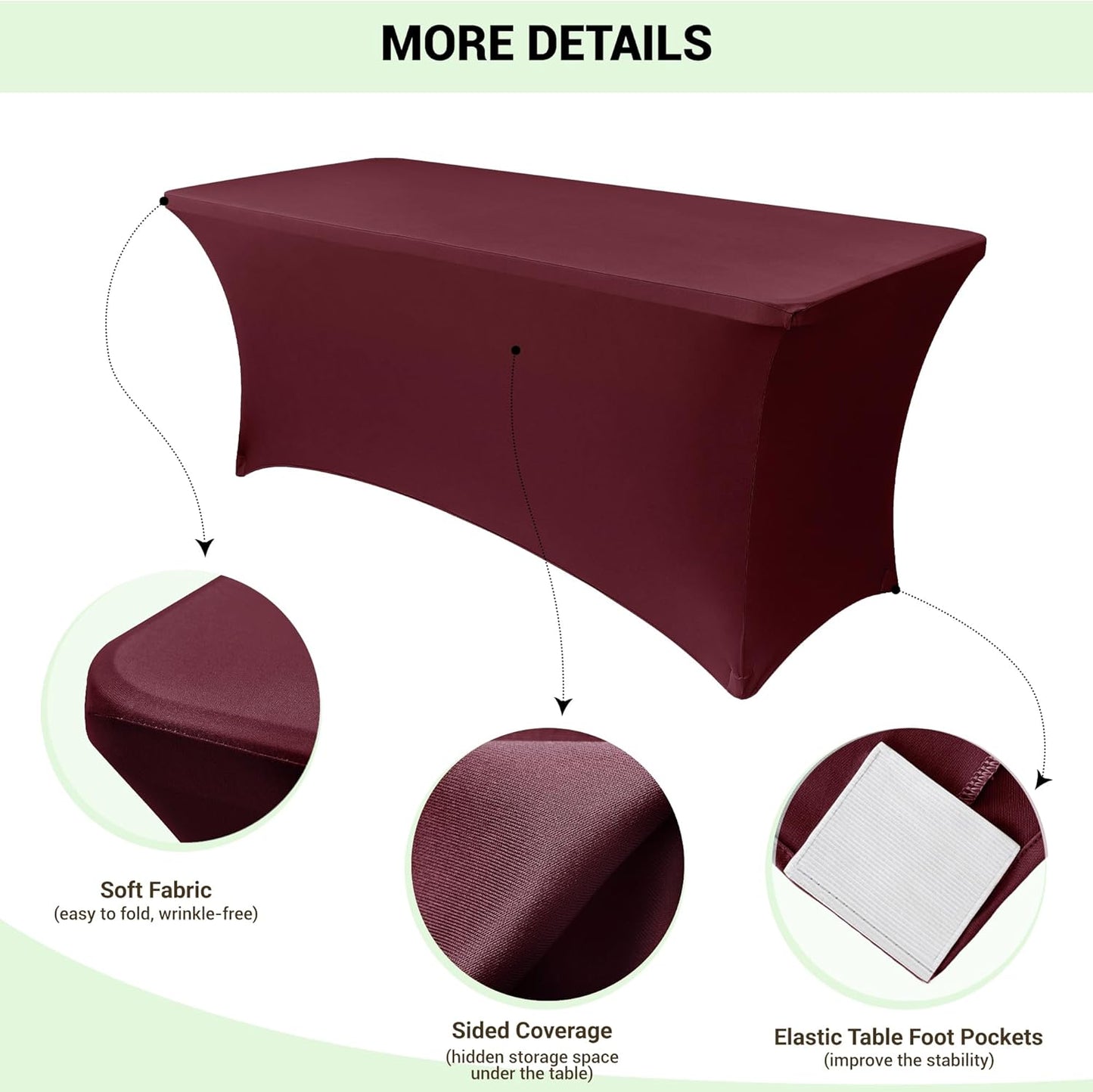 Obstal Spandex Table Cover 6ft Fitted Tablecloth Rectangular - Stretch Rectangle Folding Table Cloth for Birthday Party Wedding Banquet, Wine Red, 72L x 30W Inch