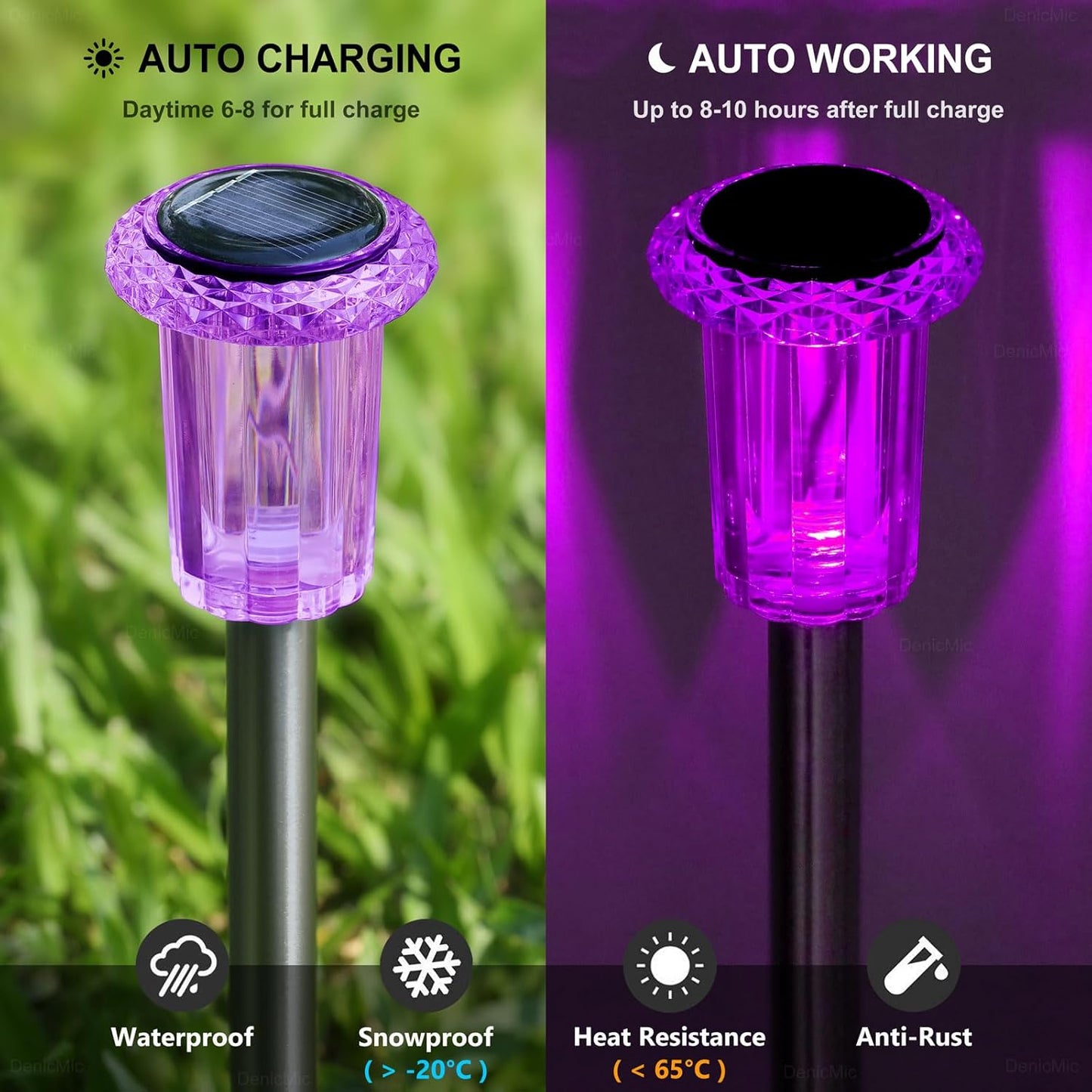 DenicMic Halloween Solar Lights Outdoor 15 Pack Purple LED Waterproof Yard Garden Patio Backyard Pathway Walkway Landscape Lawn Outside Halloween Decorations Outdoor