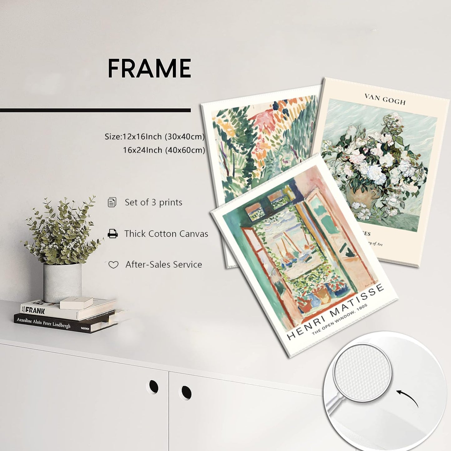 Framed Sage Green Matisse Wall Art Set of 3 Vintage Vin Gogh Flower Market Posters Retro Open Window Canvas Prints Abstract Aesthetic Artwork Painting Picture Decor for Living Room Bedroom 16x24in
